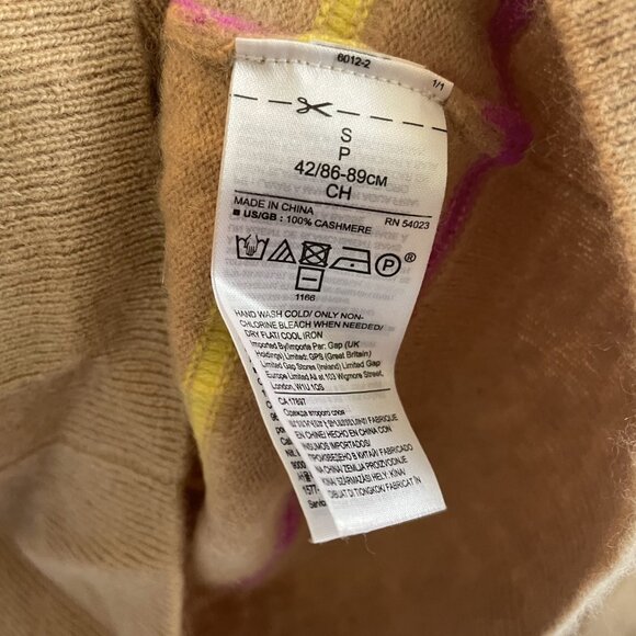 Banana Republic Striped 100% Cashmere Crew Neck Sweater Small Camel Brown - Picture 8 of 10